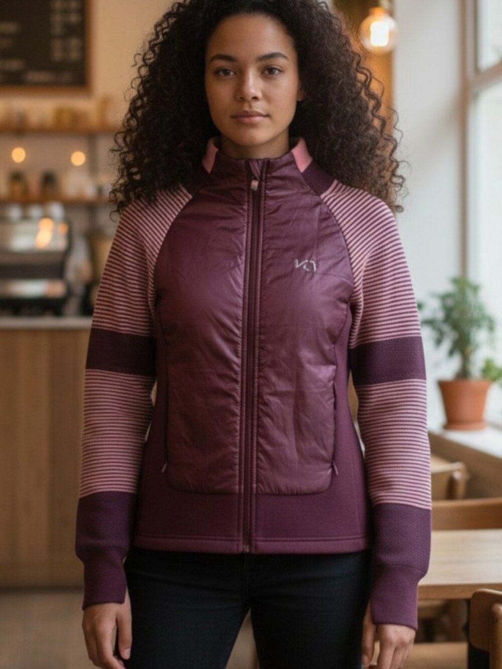 NEW KARI TRAA (XS) "SOFI" Hybrid Color block Zip Up Bomber Jacket